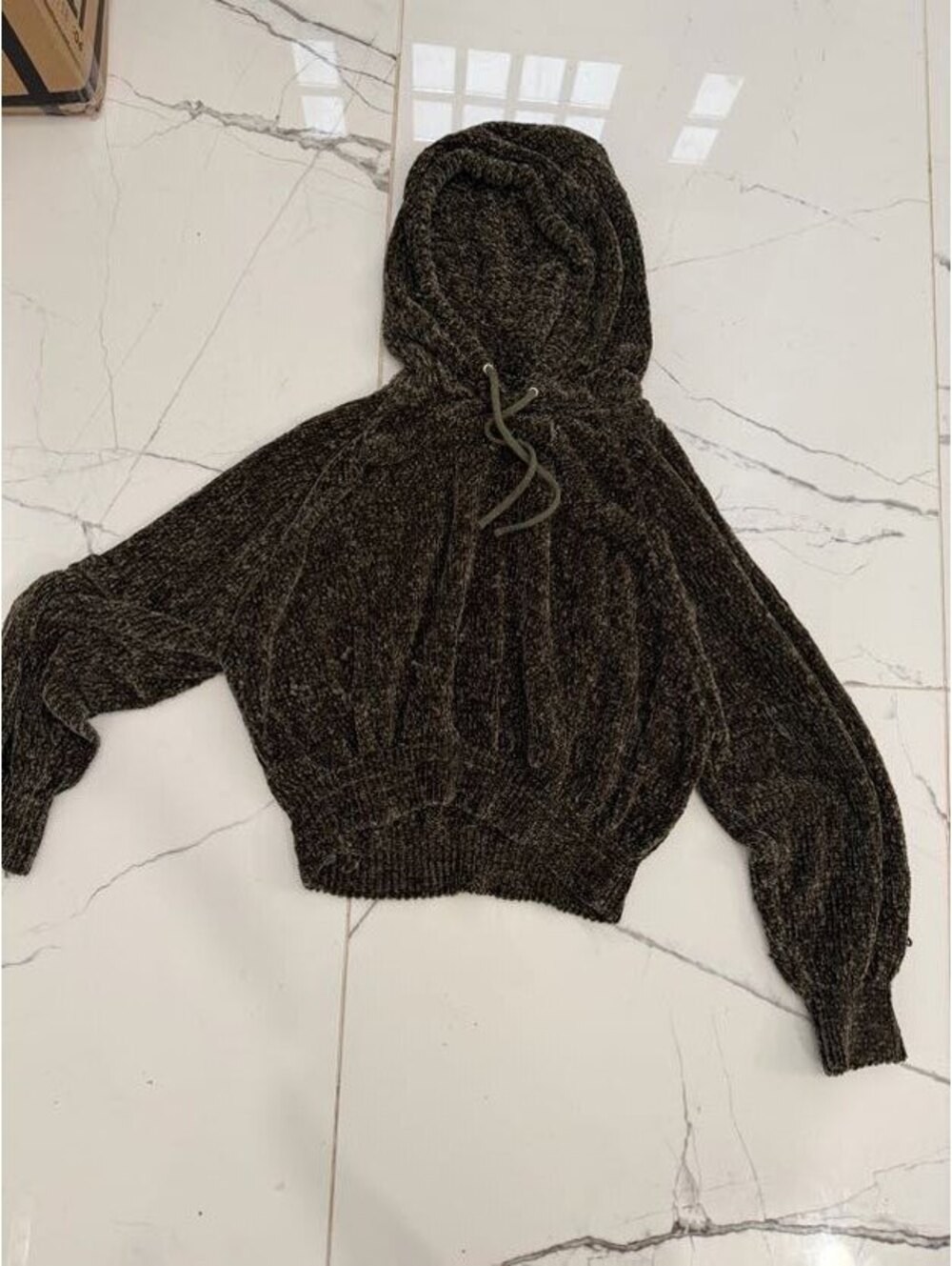 Planet Gold Chenille Hooded Sweater Olive Green XL